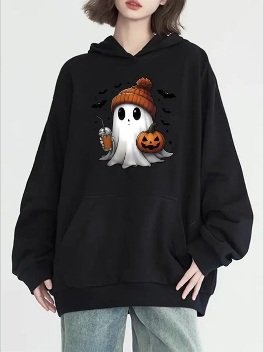 Halloween Ghost Hoodie with Kangaroo Pocket