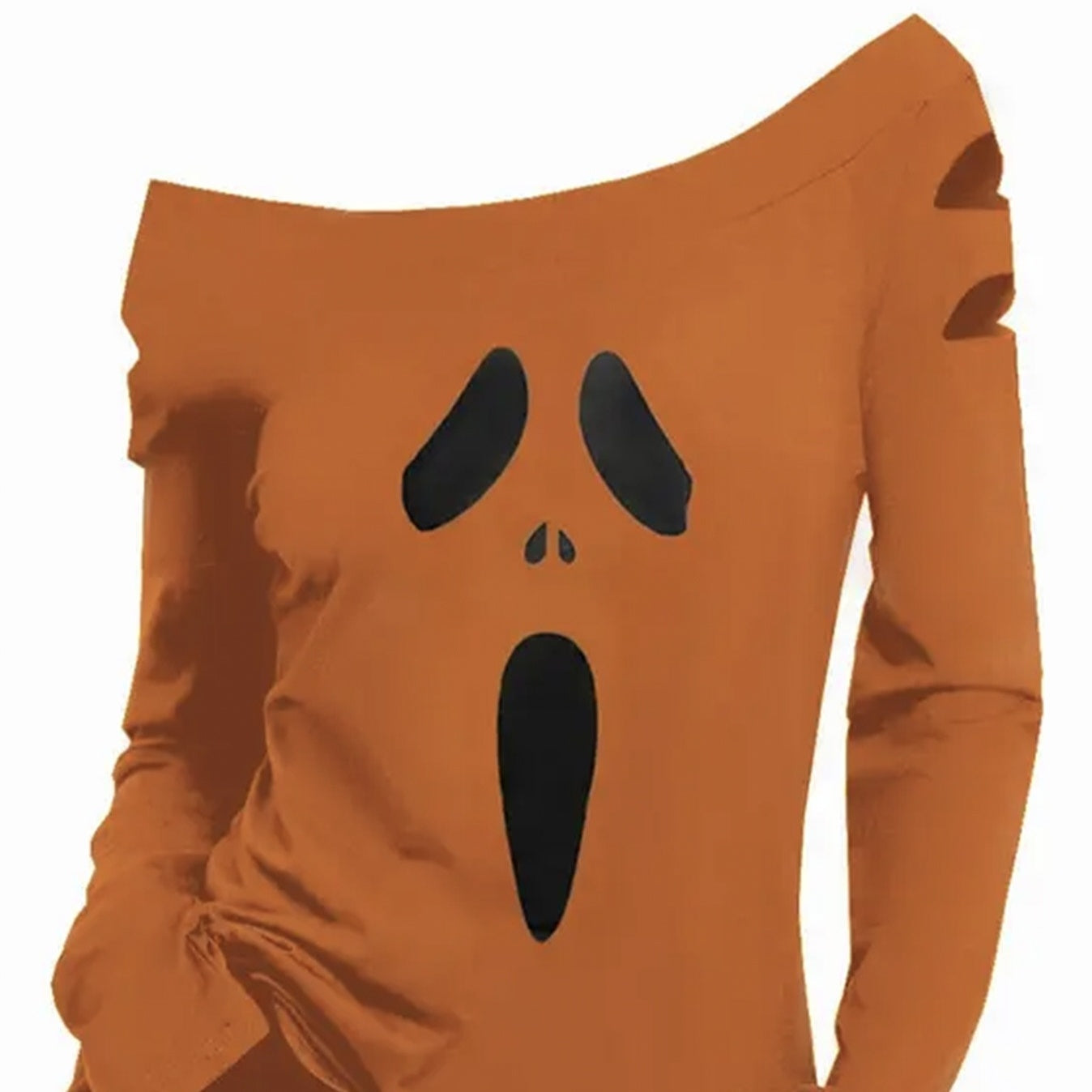 Halloween Ghost Face Diagonal Collar Long Sleeve T-shirt