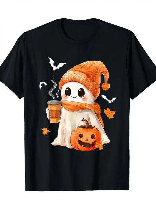 Cute Ghost Drinking Coffee Halloween T-shirt